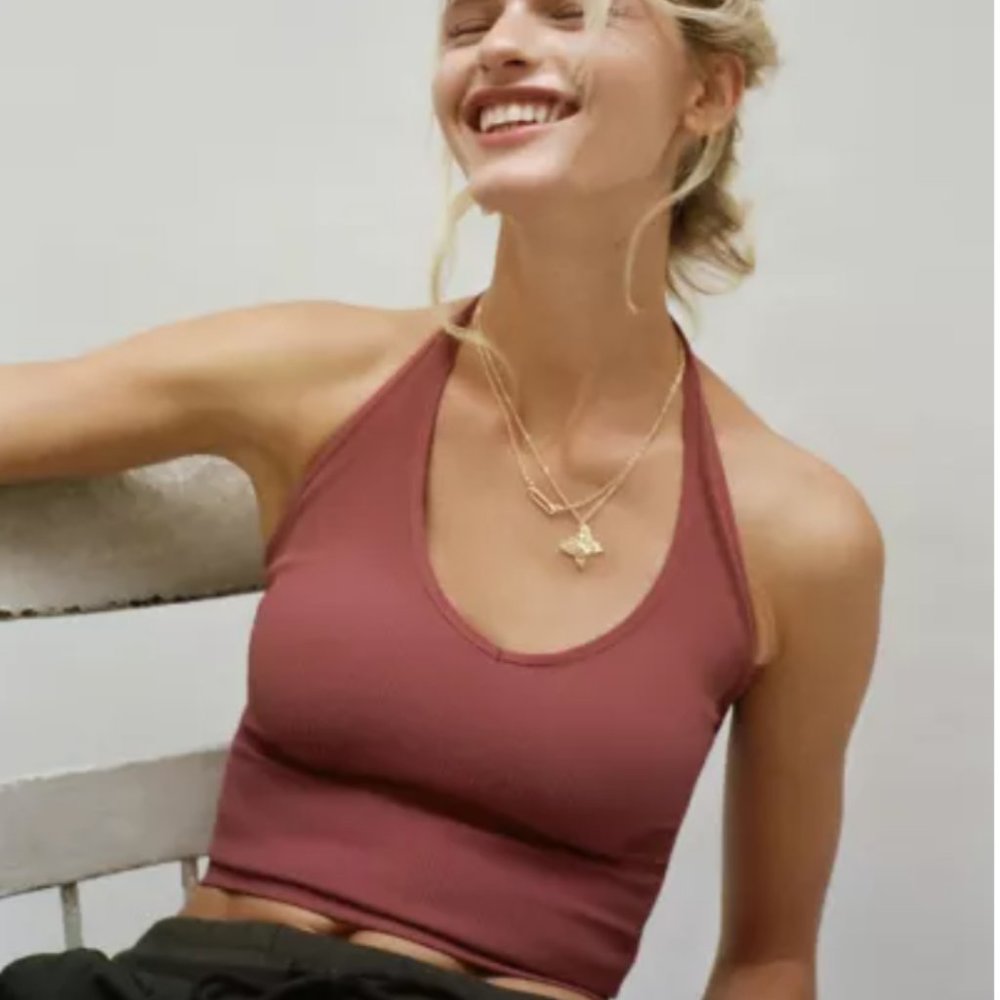 Out From Under Jackie Seamless Halter Bra Top - Maroon